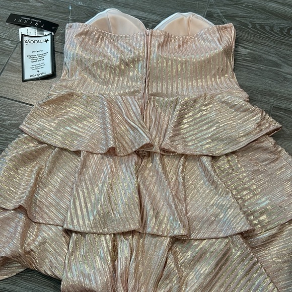 TRIXXI Pink Metallic Tiered Ruffled Sweetheart Neck Striped Strapless Juniors 15 - Picture 7 of 9
